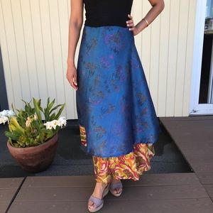 Silk maxi wrap skirt/ dress layered - one size